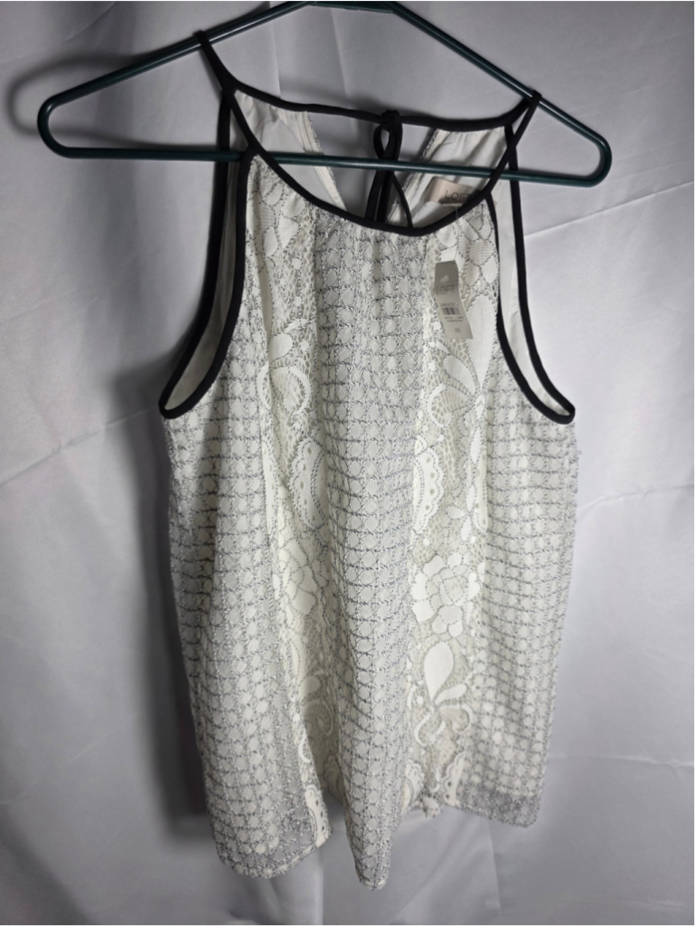 Women's LOFT White and Black Lace Camisole Top, Size XS NWT feminine wedding